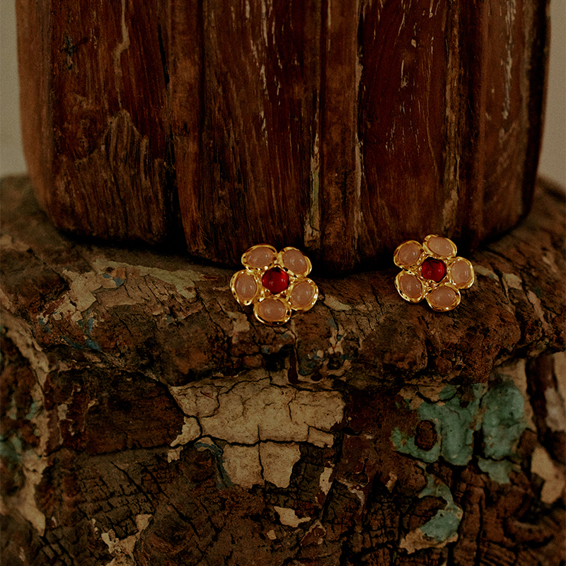 DANDREAM浮光粉色花语耳钉中古轻奢小众设计感法式