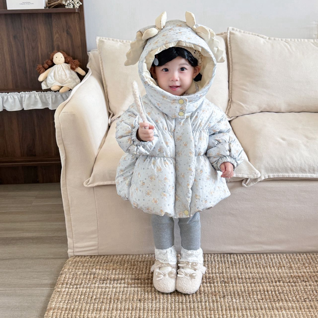 【现货当日发】暖兔兔！韩版女小童2025冬季棉服外套过冬连帽碎花