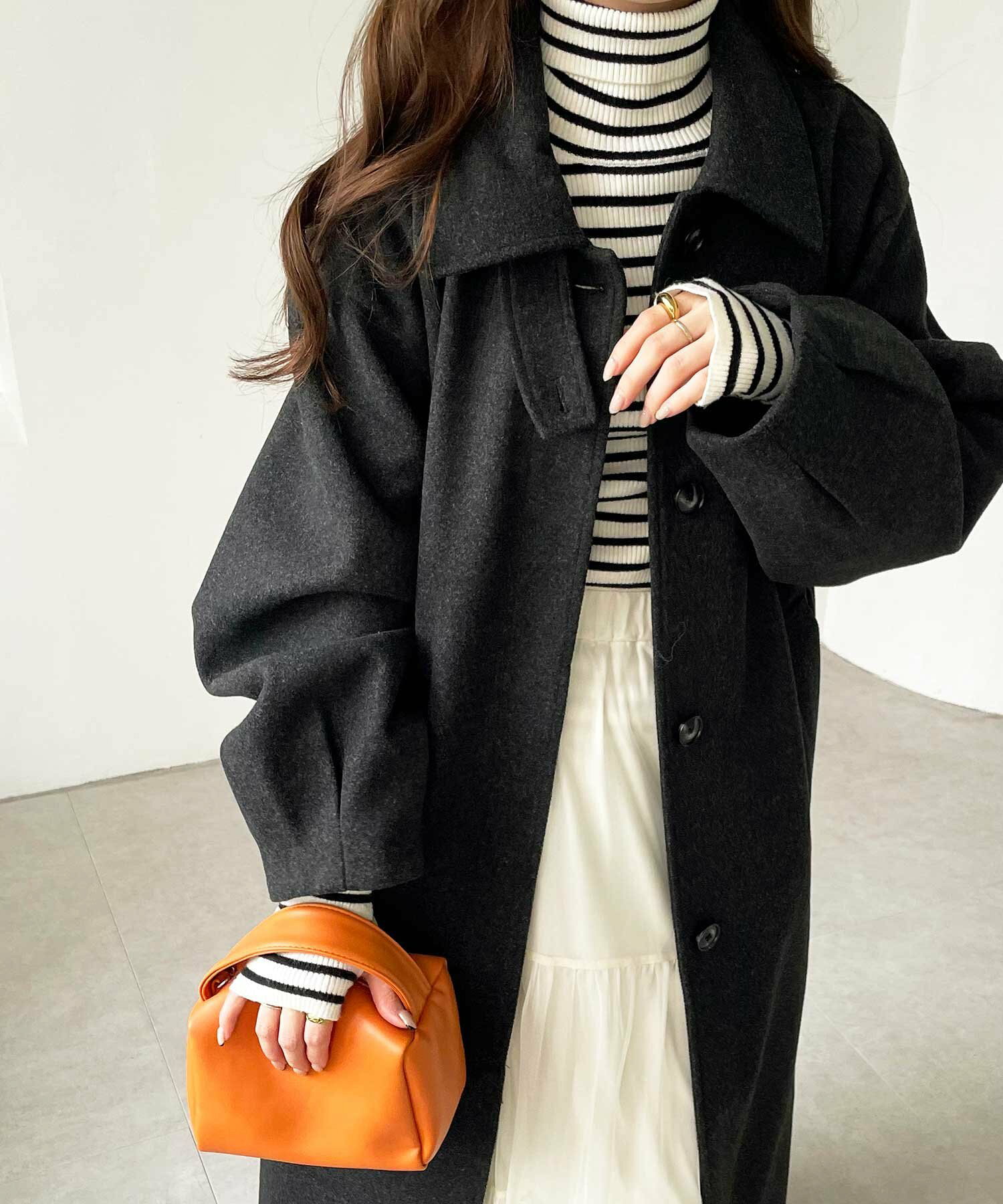 秋冬纯色防风落肩袖长款毛呢外套小个子韩版外套百搭