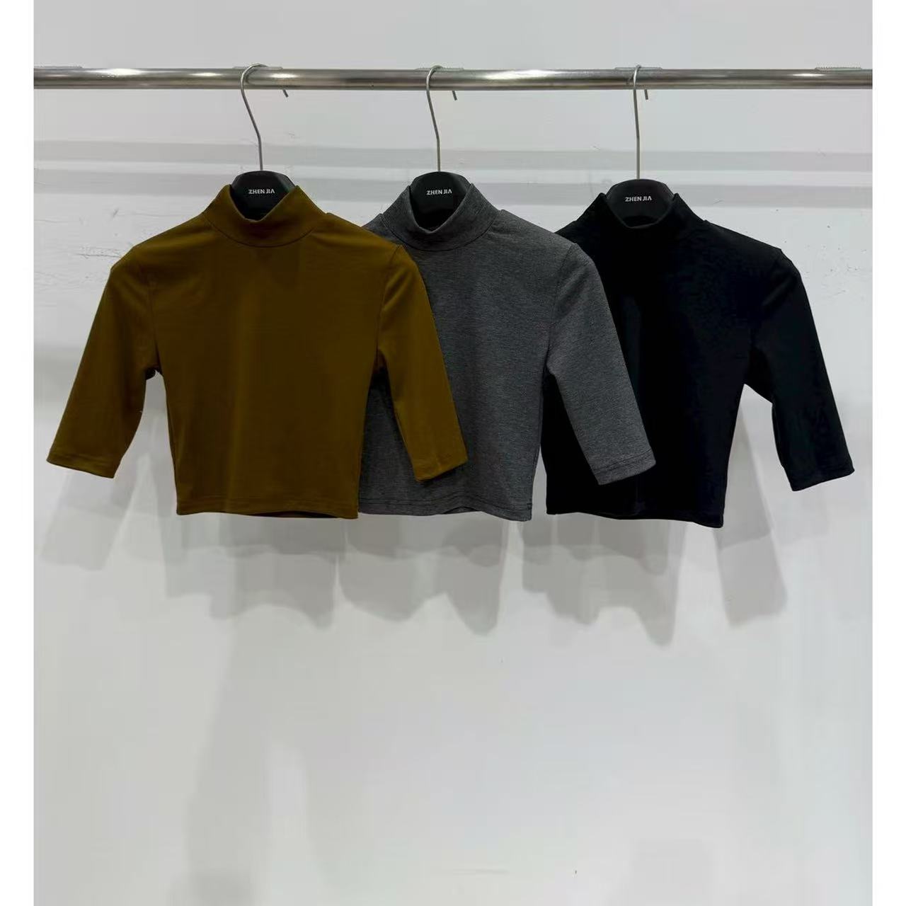 【娇娇私服定制】新款休闲立领中袖T恤打底衫82093#