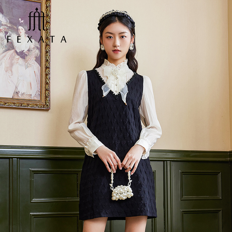 【千颂妮专享】FEXATA斐格思连衣裙假两件针织裙洋气减龄裙子