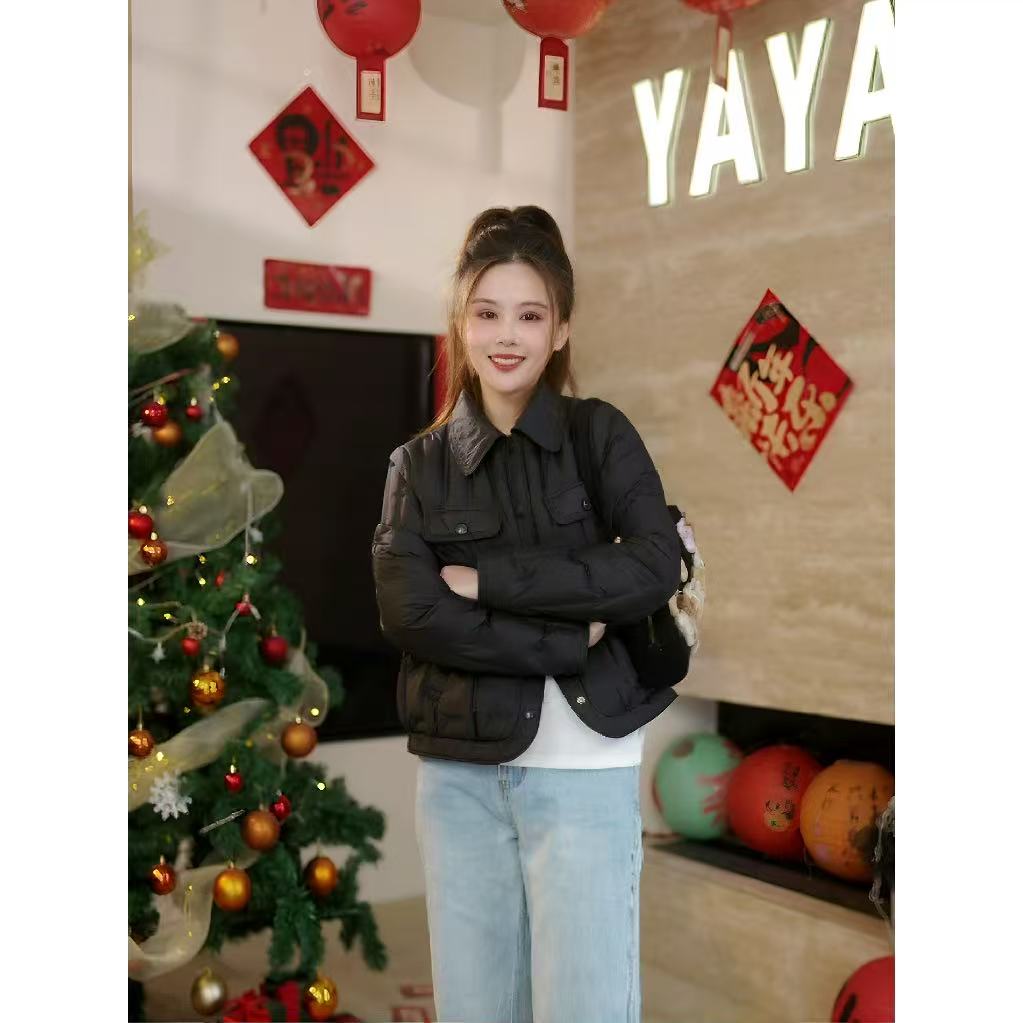YAYA/鸭鸭鸭鸭拼接羽绒服新款春季设计感短款女YE5B600235L