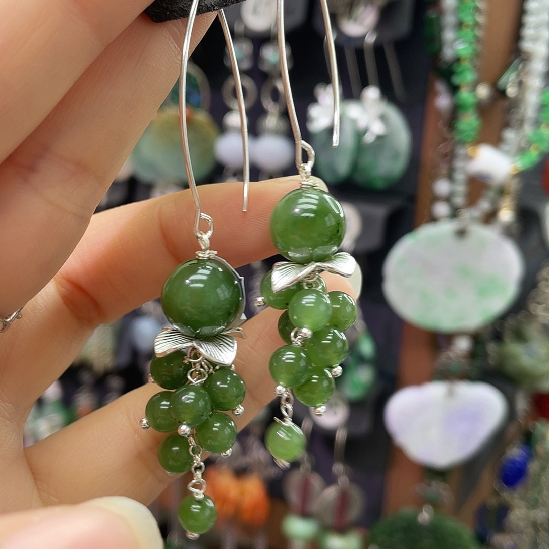 芝***）和田玉银S925镶嵌耳饰357hnjh