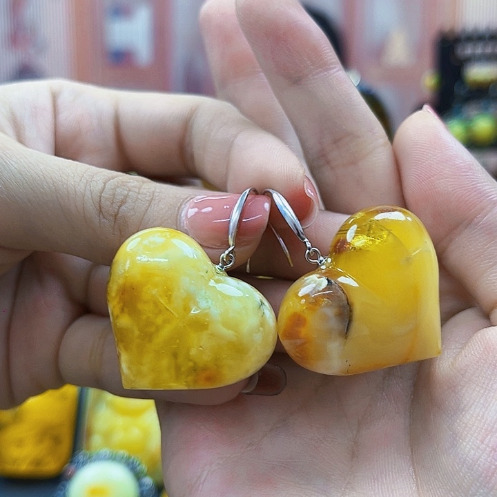 琥珀颈饰银S925镶嵌耳环