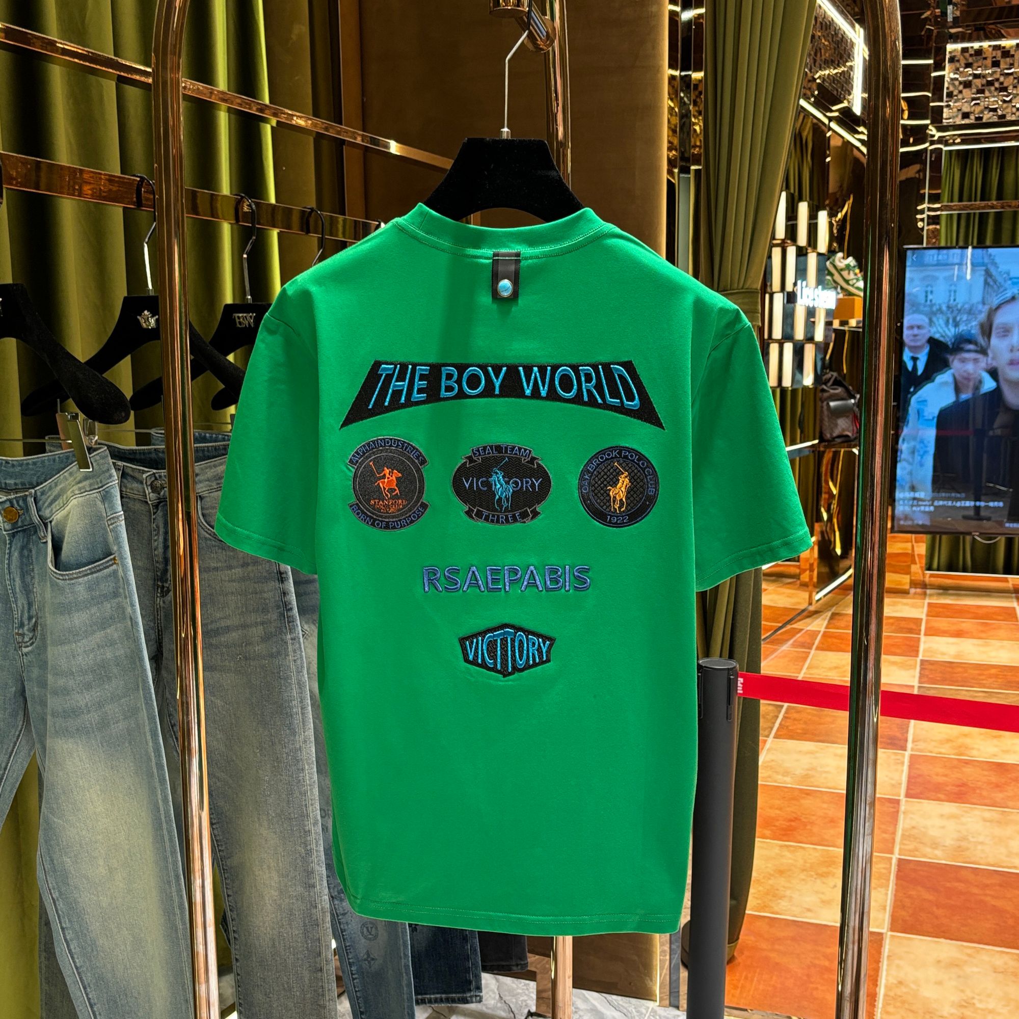 YL【琦琦专属】短袖t恤圆领百搭重磅徽章刺绣半截袖上衣凉感25028