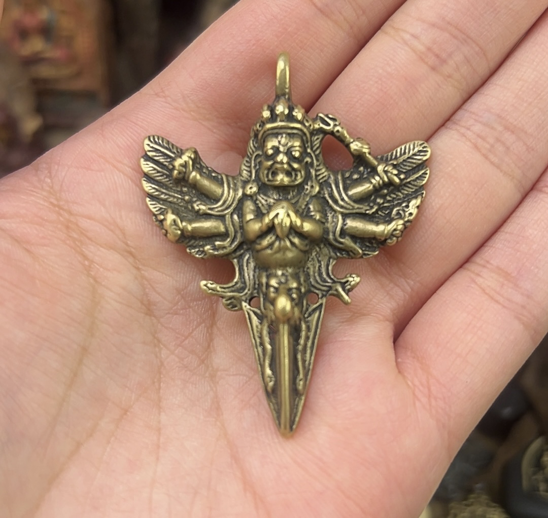 纯铜藏传六臂玛哈嘎拉金刚撅挂件