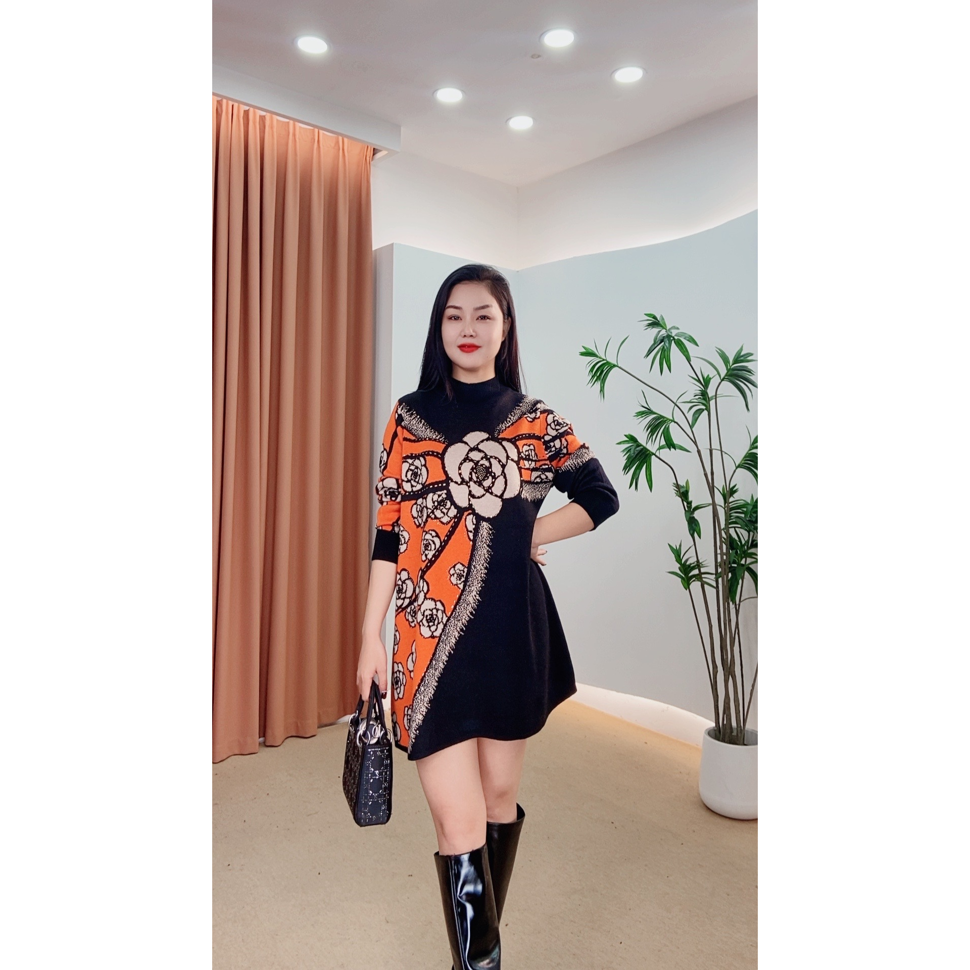 280针织时尚女士网红秋冬提花百搭休闲打底加厚女装连衣裙