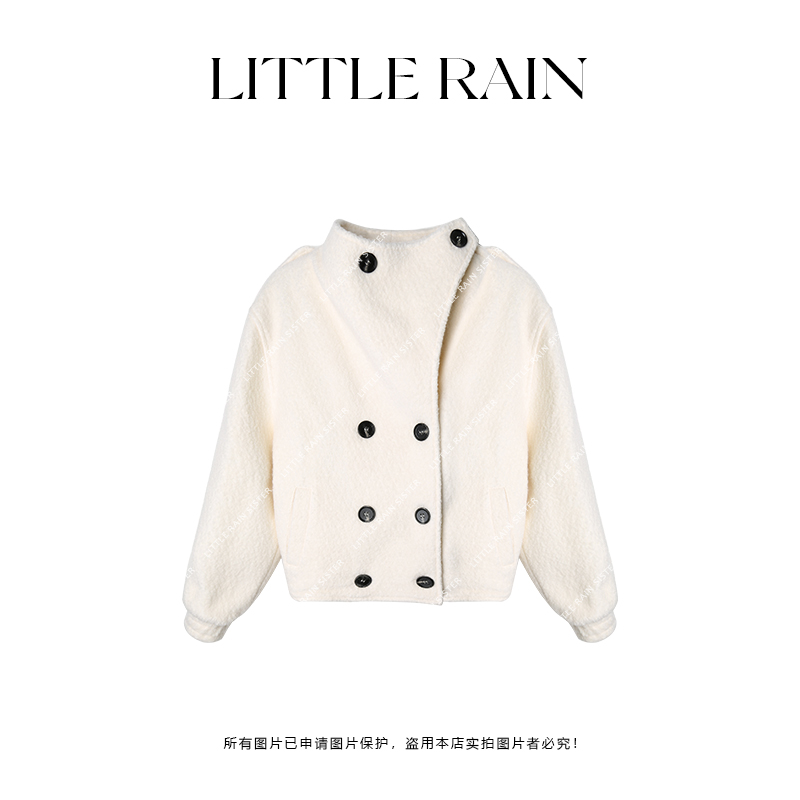 小雨姐姐新款【妍英欧尼】韩版设计感大翻领双排款呢料保暖外套女