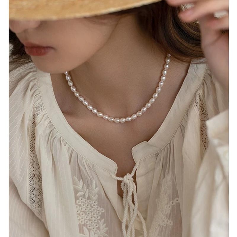 天然淡水珍珠露思同款S925银元宝扣美人泪米型珍珠6mm点位LH0612