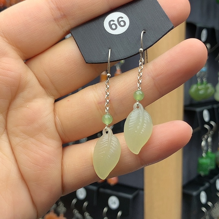 和田玉耳饰银S925镶嵌