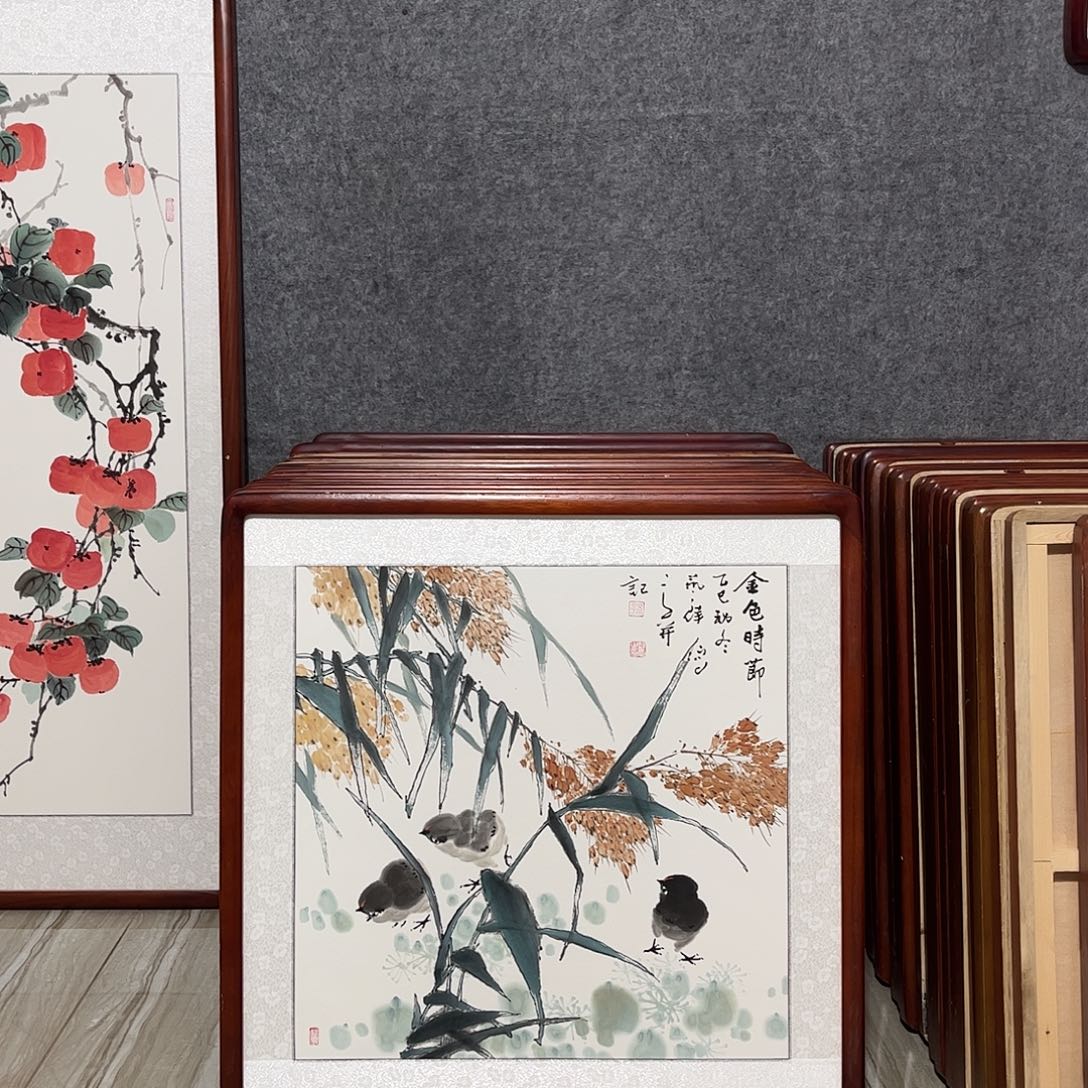 国画书画作品带框63×63