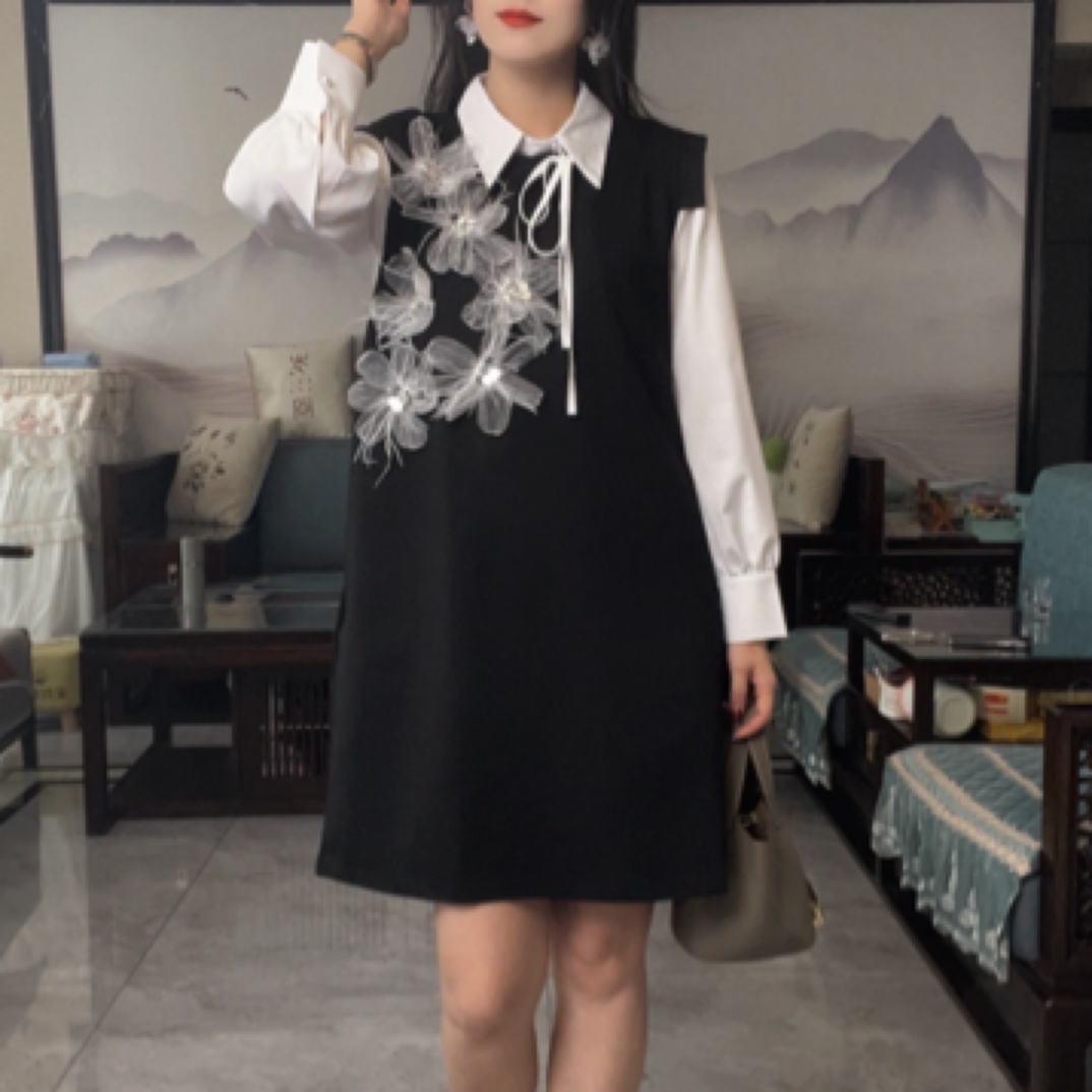 [顺子]设计师款连衣裙两件套显瘦立体花型气质轻奢款长袖春季新款