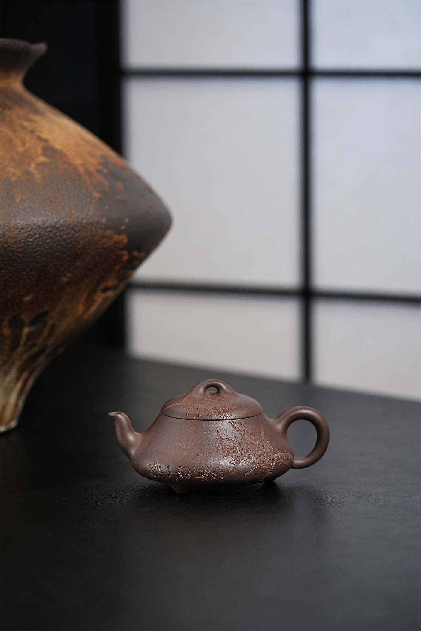 【顶蜀】汉棠石瓢壶全手工刻绘版宜兴牛盖紫砂壶茶壶泥壶茶具纯手工