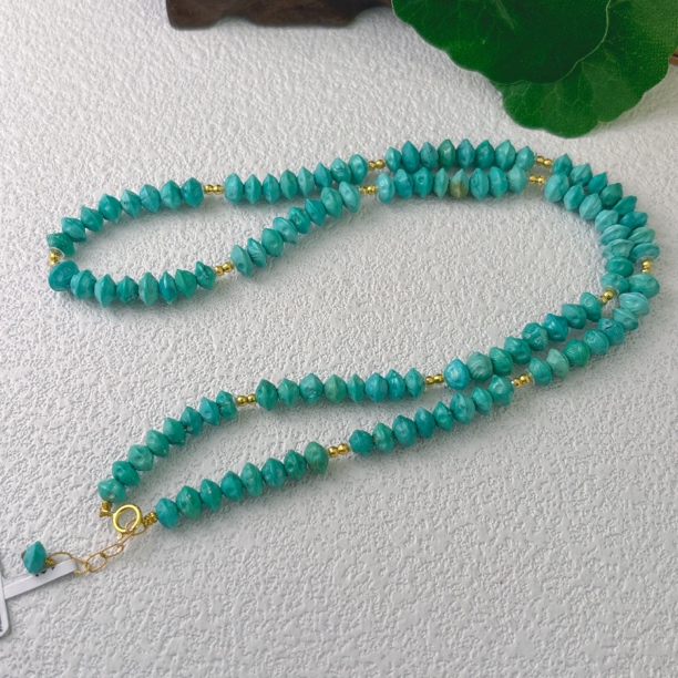 2999天然绿松石百香籽18K项链5-6.5mm，加延长链约47cm