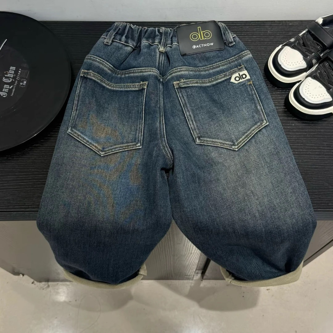 男童牛仔裤冬季2025新款冬装裤子儿童大童冬款一体绒休闲裤男孩潮