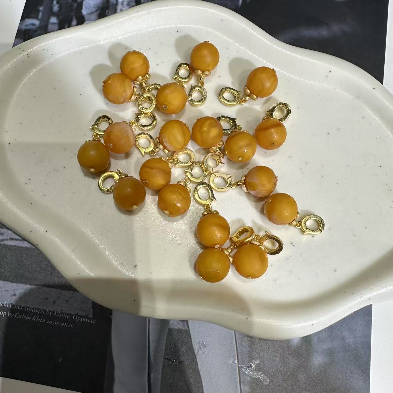 【A169】s925银万能扣蜜蜡柿子吊坠（多样性发一）