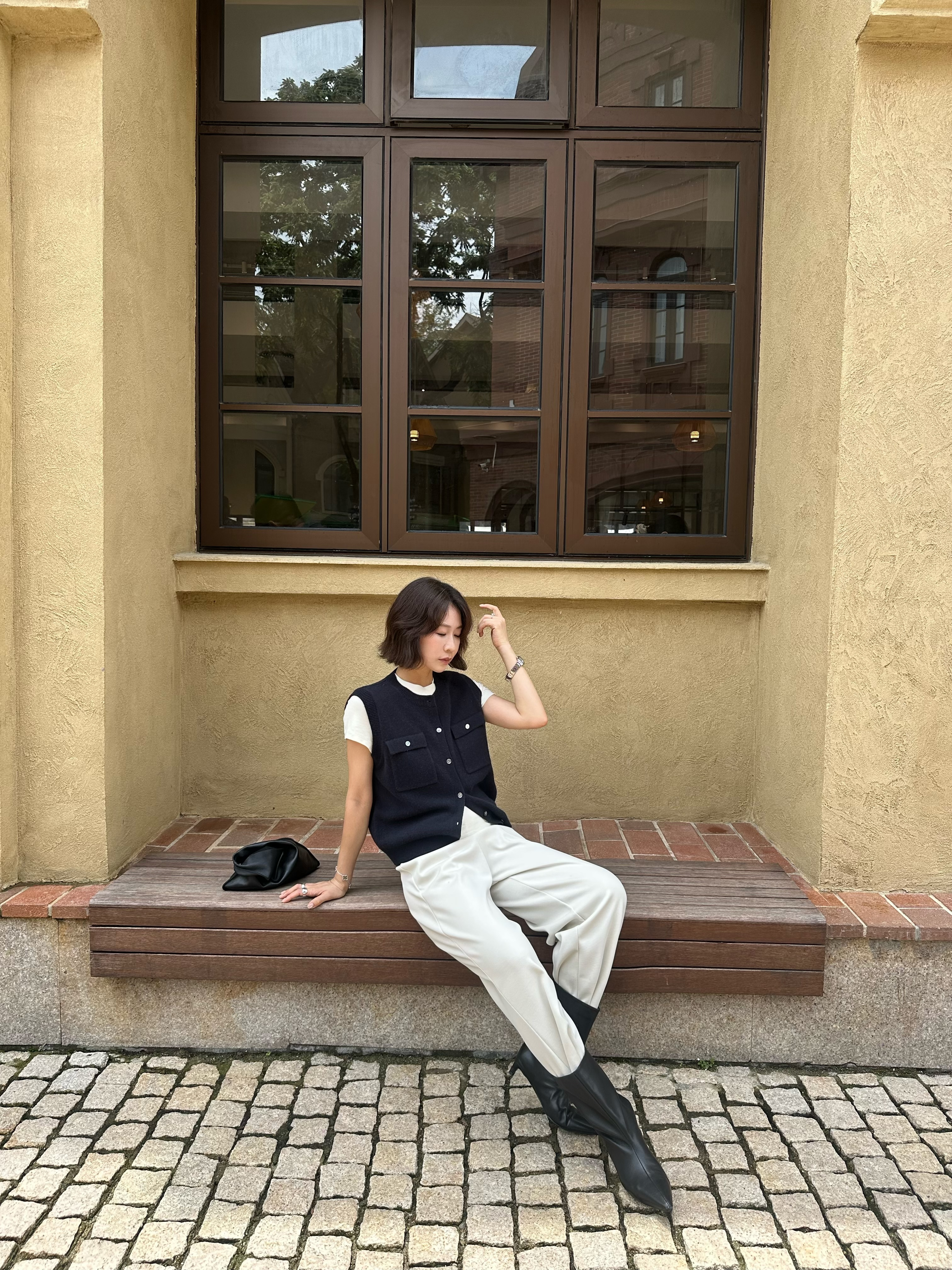 13061#圆领常规款针织拼接短款常规马夹休闲上衣