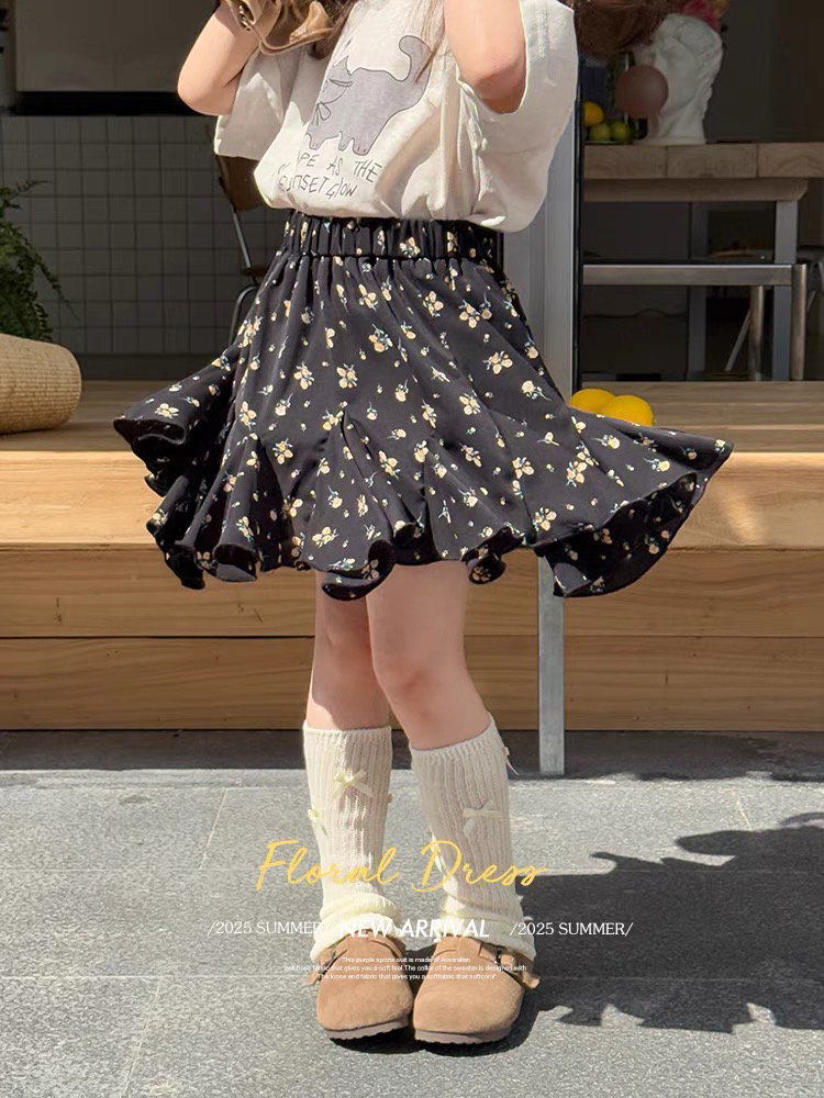 女童韩版碎花半身裙夏装新款淑女宽松高级感花边短裙潮
