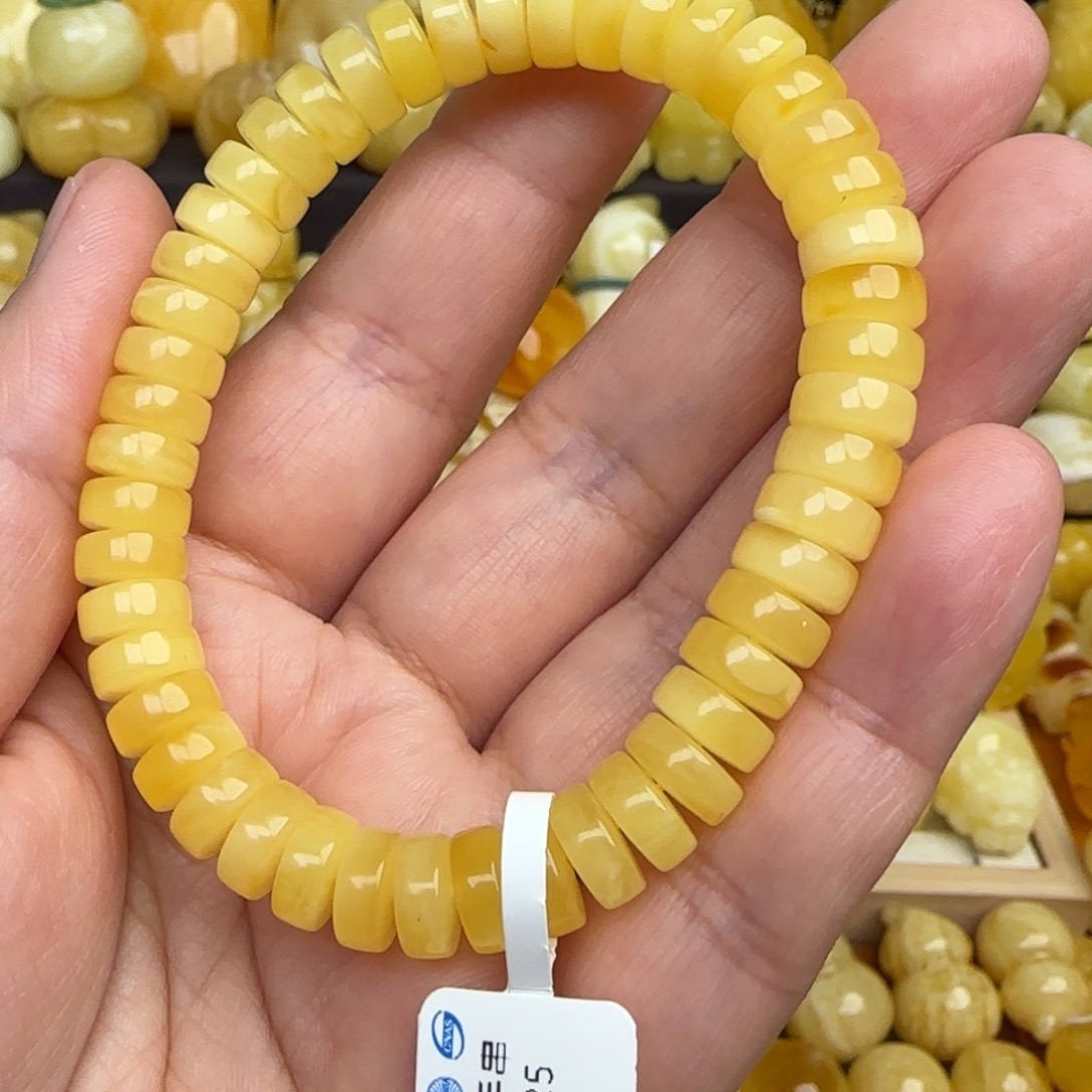 蜜蜡手串未镶嵌俄料鸡油黄蜜蜡药片手串