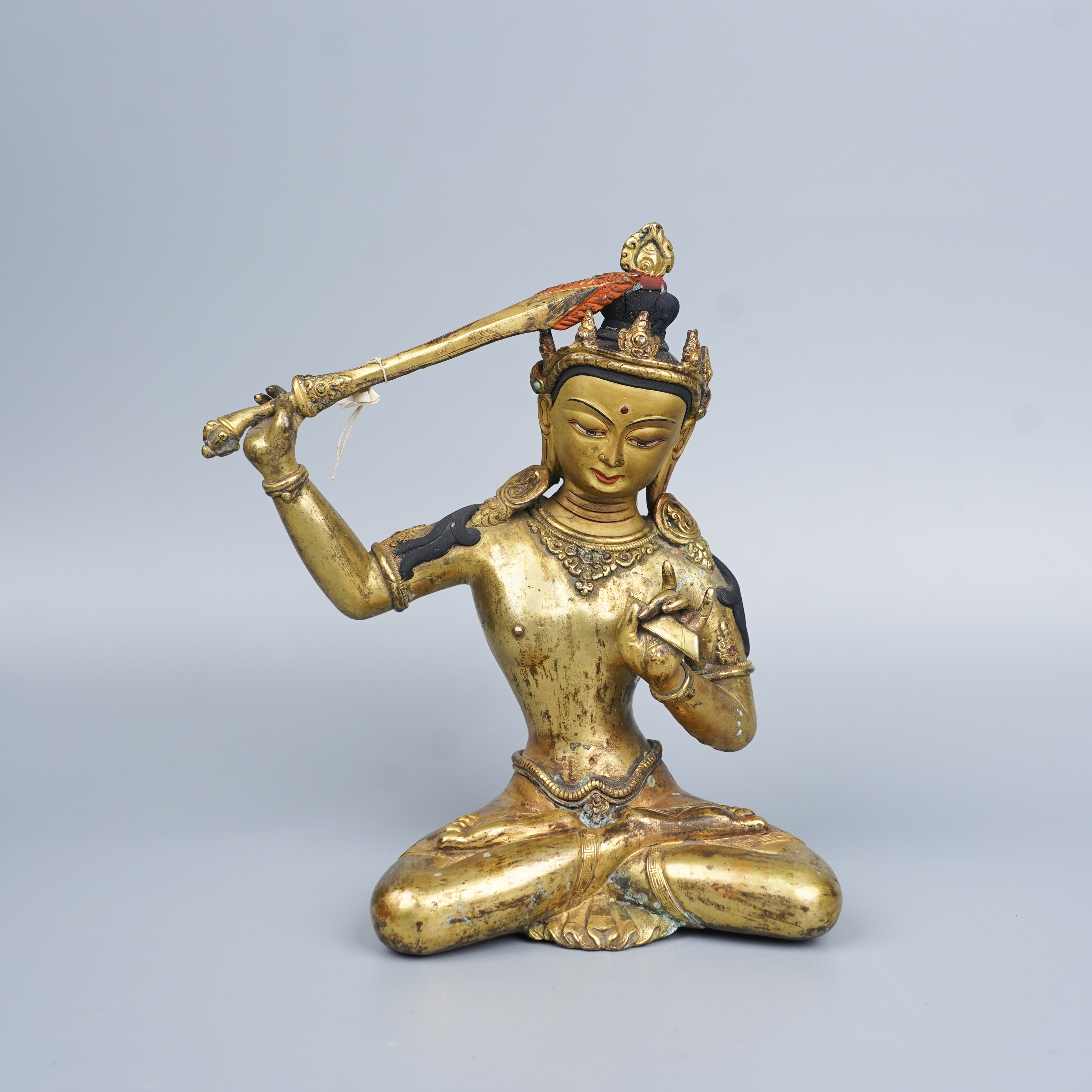 Lot019 二十世纪铜鎏金文殊造像