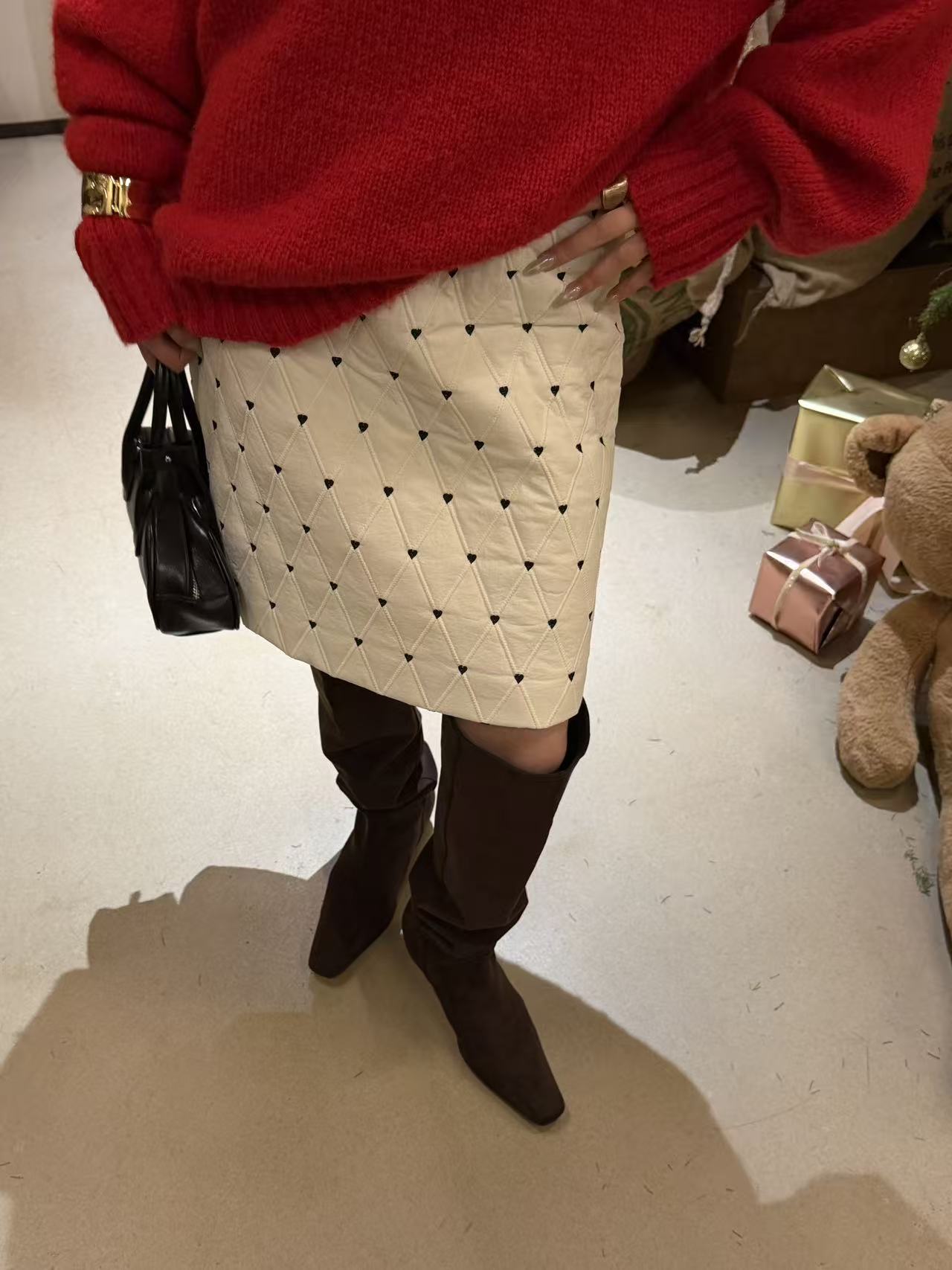 【冬上新】ins博主风经典菱格爱心波点A字半身裙 P570