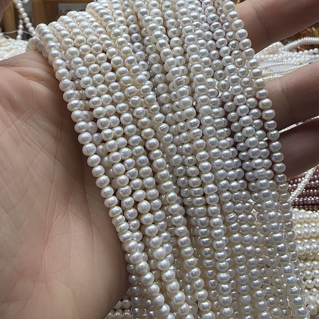 半成品淡水珍珠未镶嵌卡4mm近圆亮光珍珠