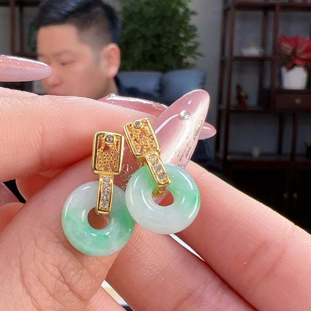 翡翠耳饰银S925镶嵌耳环30