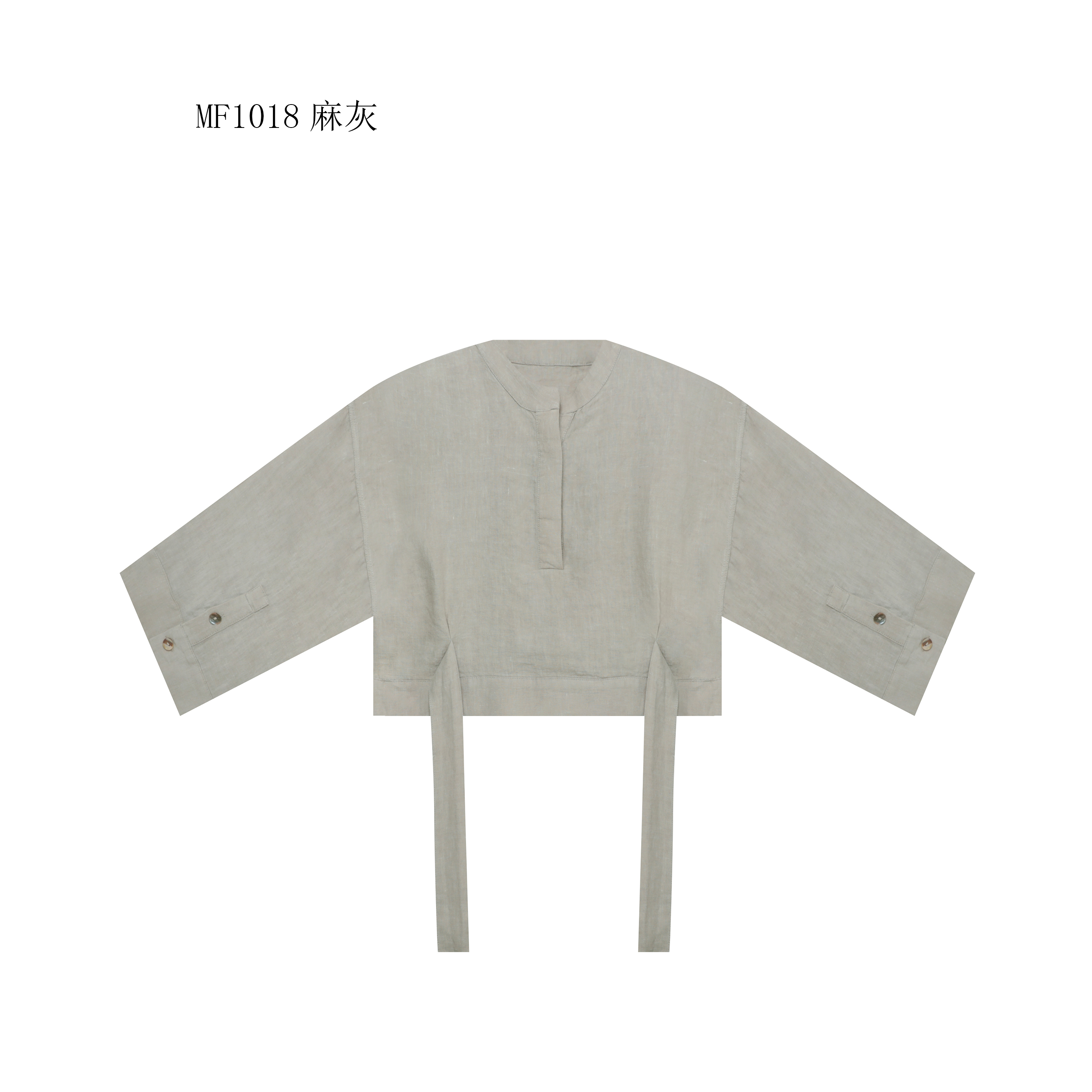 【麻訪家】MF1018麻灰复古文艺宽松绑带百搭上衣