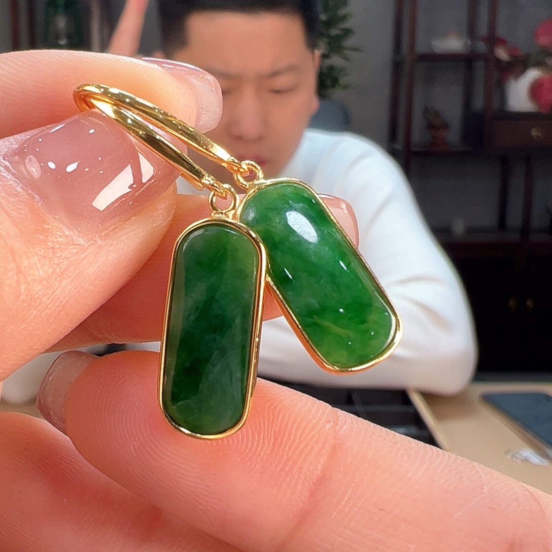 翡翠耳饰银S925镶嵌耳环