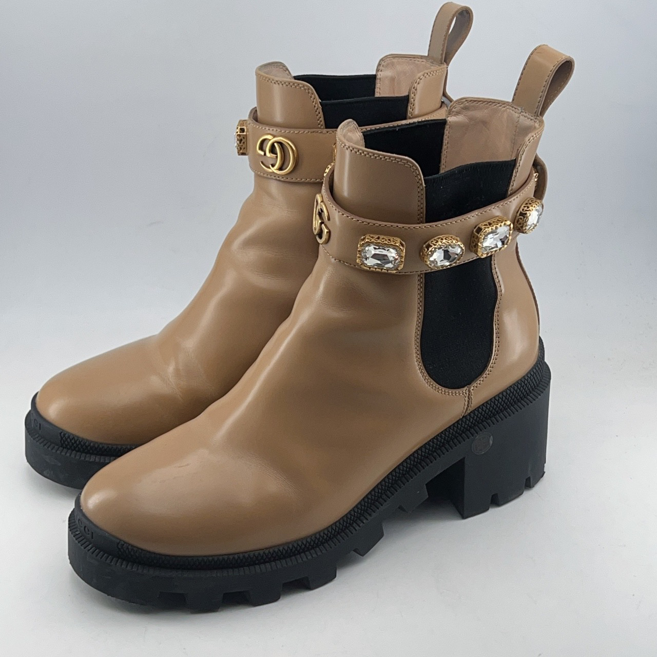 95新 GUCCI/古驰 36.5码/棕色切尔西靴