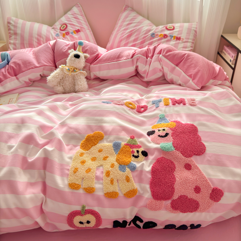 卡通可爱毛巾绣ins风2025新款学生宿舍床上用品亲肤柔软被套床单