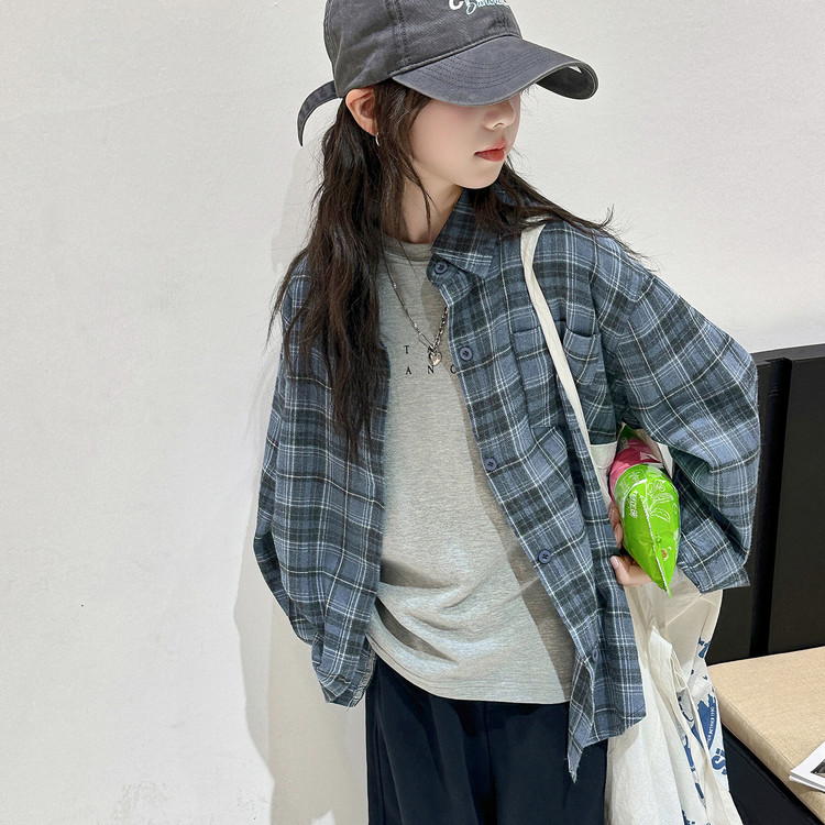 女童秋装外套2025新款女大童春秋款长袖格子衬衫儿童秋季韩系穿搭