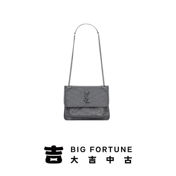 大吉中古/ysl 灰白色d扣niki迷你单肩包