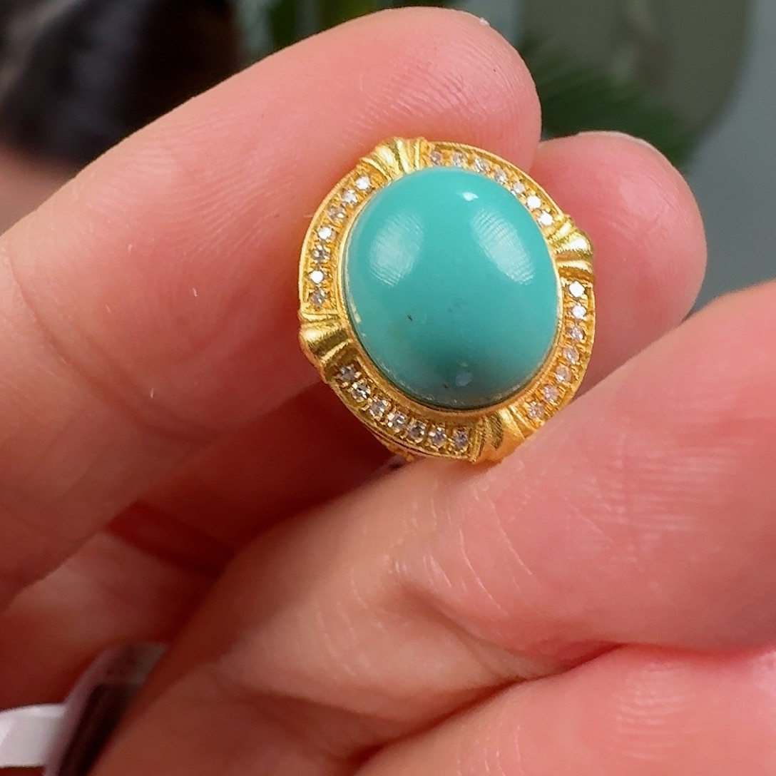 绿松石珠宝奇石18K金镶嵌