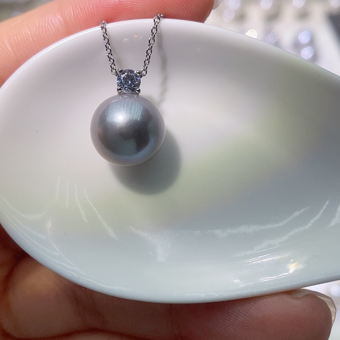淡水珍珠吊坠(赠链)银S925镶嵌尺寸11/12毫米