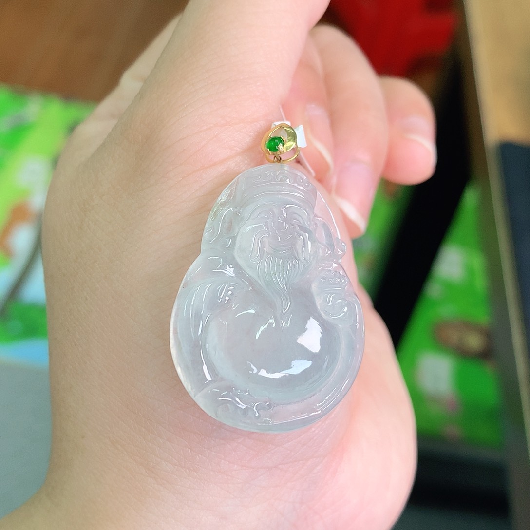 翡翠颈饰18K金镶嵌冰胶财神爷