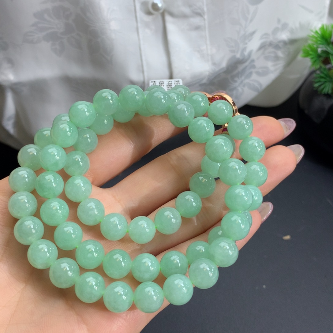 翡翠手链未镶嵌冰润果绿项链卡10m m