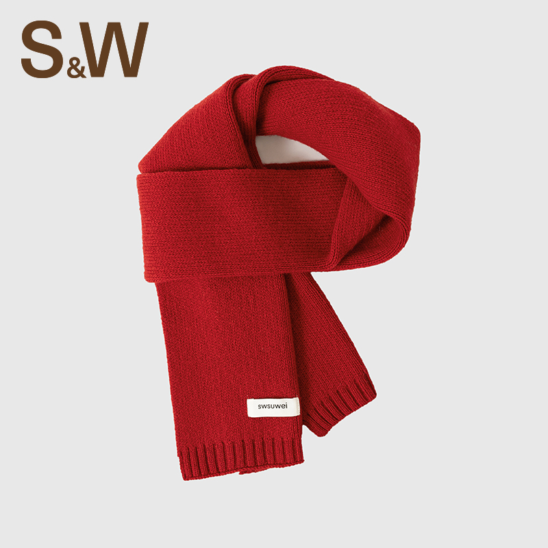 sw速惟纯色舒适保暖厚款韩版时尚围巾百搭中国红针织 9030
