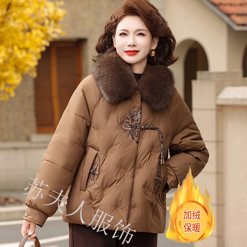 时尚中年妈妈冬装加绒加厚棉衣外套中老年女冬季保暖棉服洋气棉袄