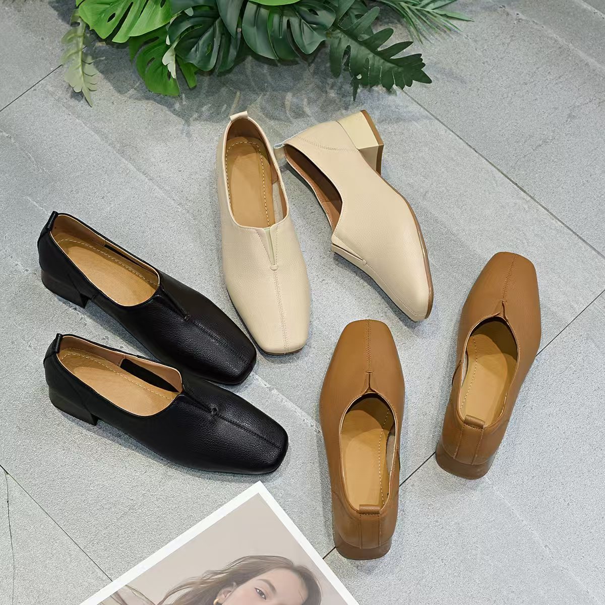 方头时尚小皮鞋女羊皮真皮软底低跟单鞋25-3