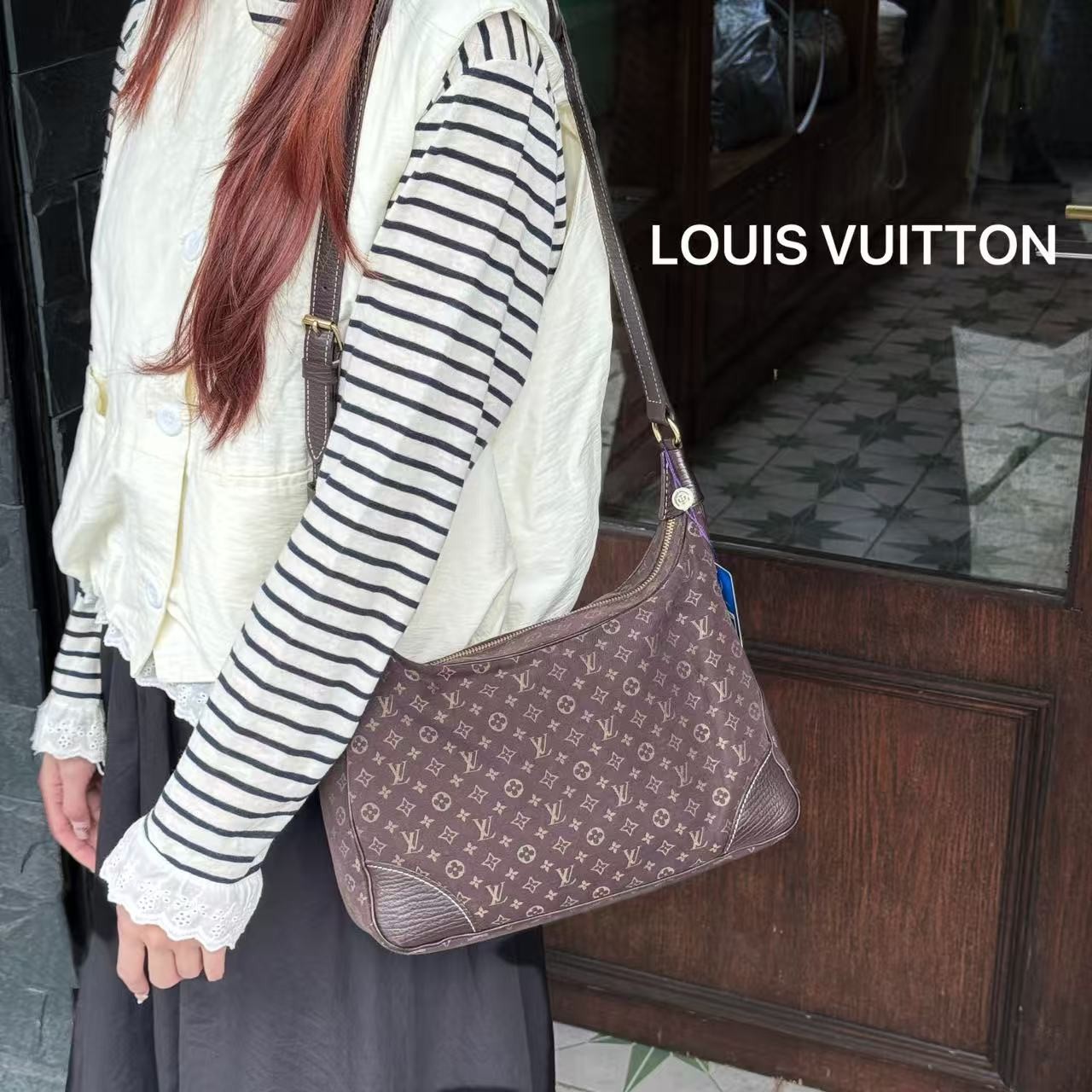 95新 LouisVuitton/路易威登 K547棕老花牛角单肩包