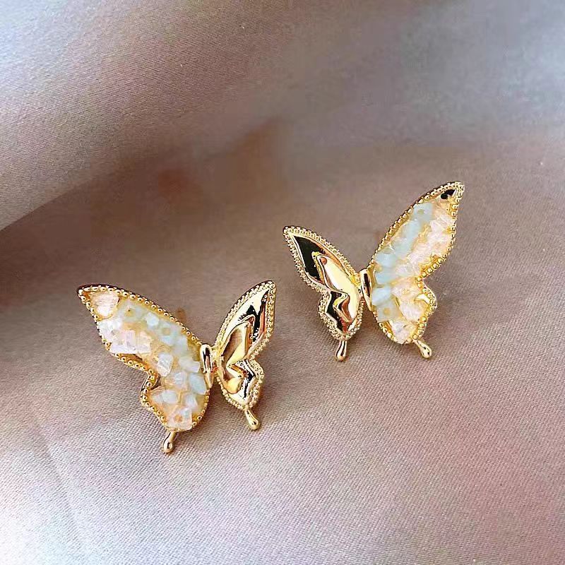 铜合金耳饰 耳钉新中式碎钻绿蝴蝶复古小众渐变耳环耳饰N1693