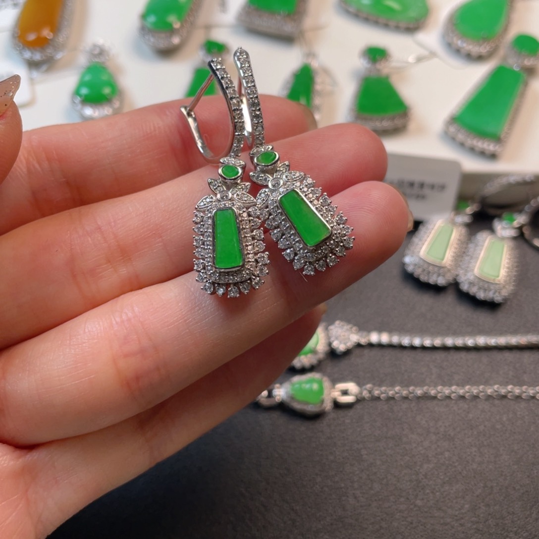 翡翠吊坠(不含链)银S925镶嵌耳坠