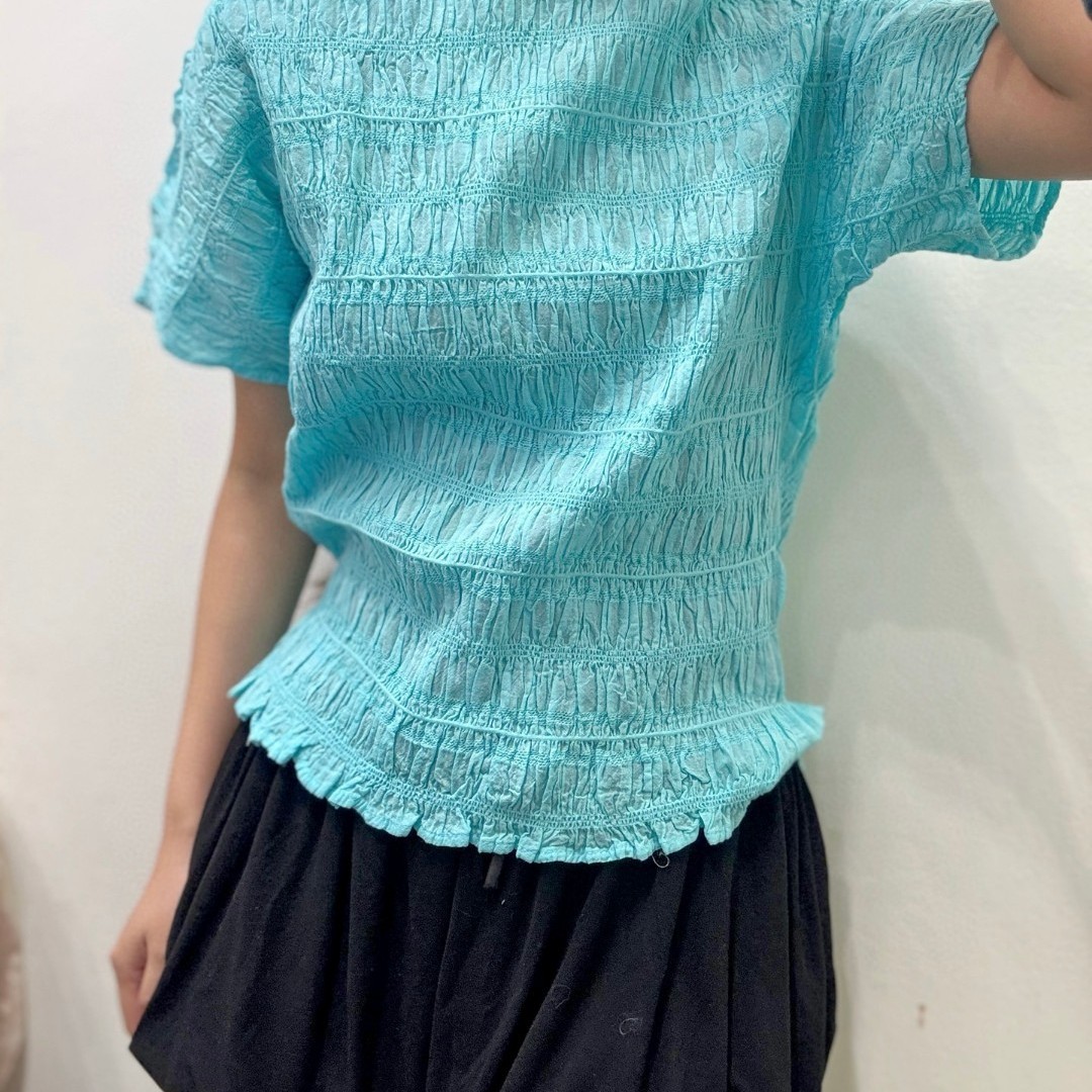 PLEATS OPTIONS蒲黎诗短袖纯色短款T恤方领夏季纯棉上衣