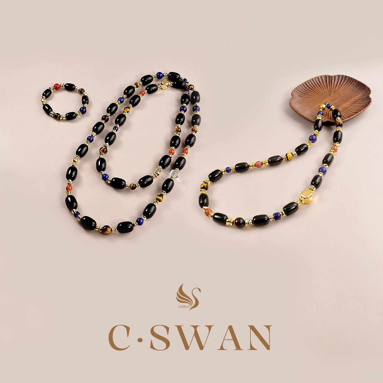 【翩鸿】黑玛瑙《叠叠乐》天然黑玛瑙手链/项链/套组多规格多样性发一