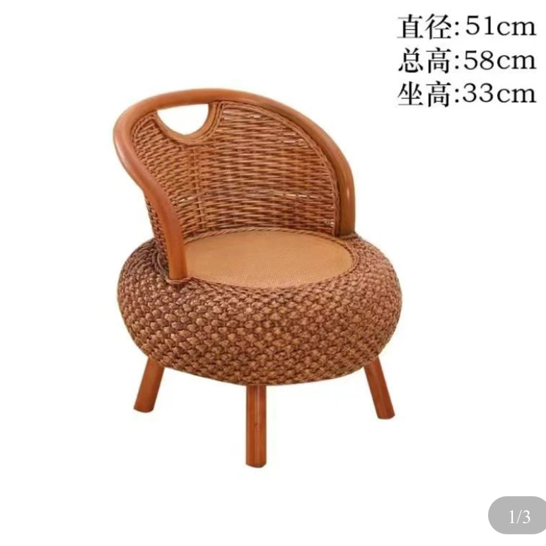 L85藤编家用小椅子座椅单人藤椅庭院矮凳藤编椅子网红阳台靠背椅