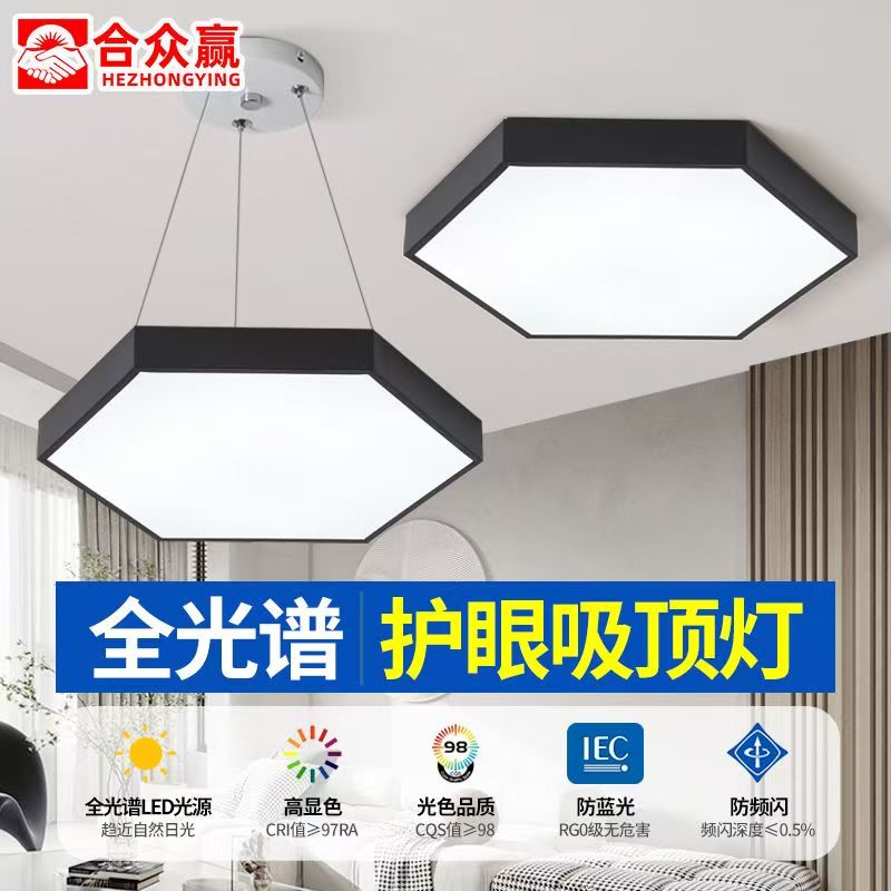 合众赢创意六边形办公室吊灯客厅室内房间吸顶灯工业风铁艺灯具