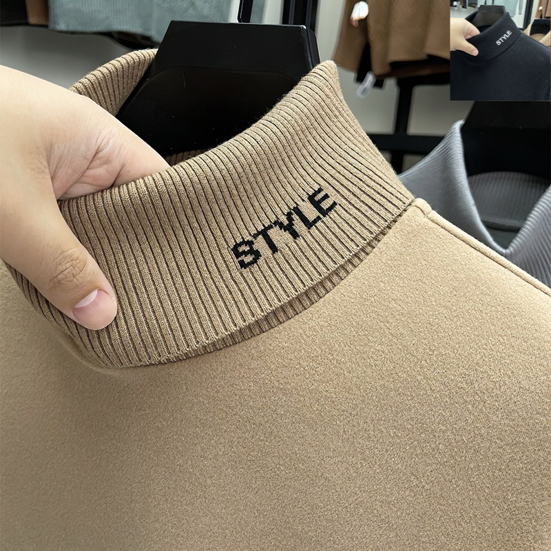 男士冬季加厚高翻领德绒保暖双面绒长袖内搭打底衫男士高领加厚冬