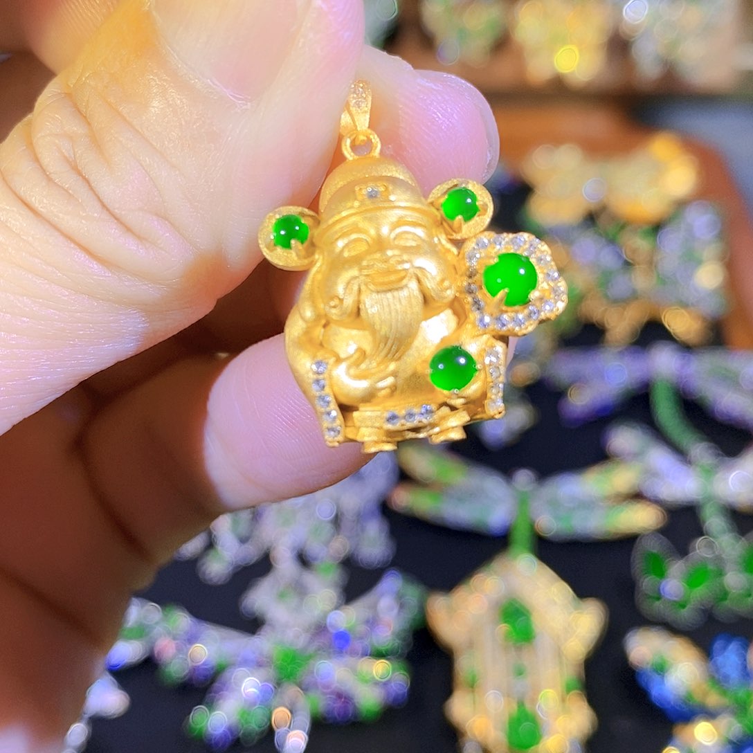 吊坠(不含链)银S925镶嵌翡翠