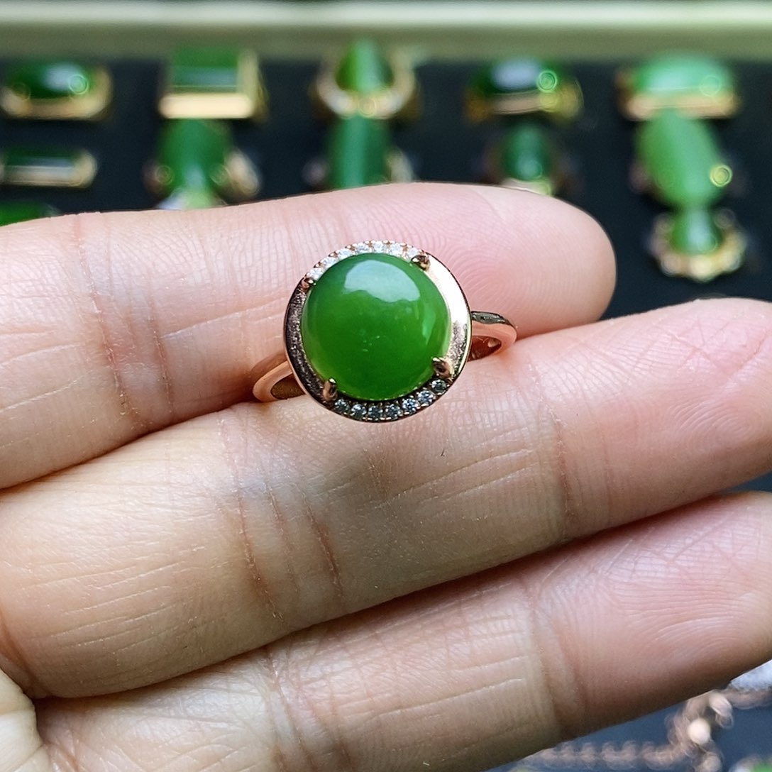 和田玉（碧玉）戒指银S925镶嵌